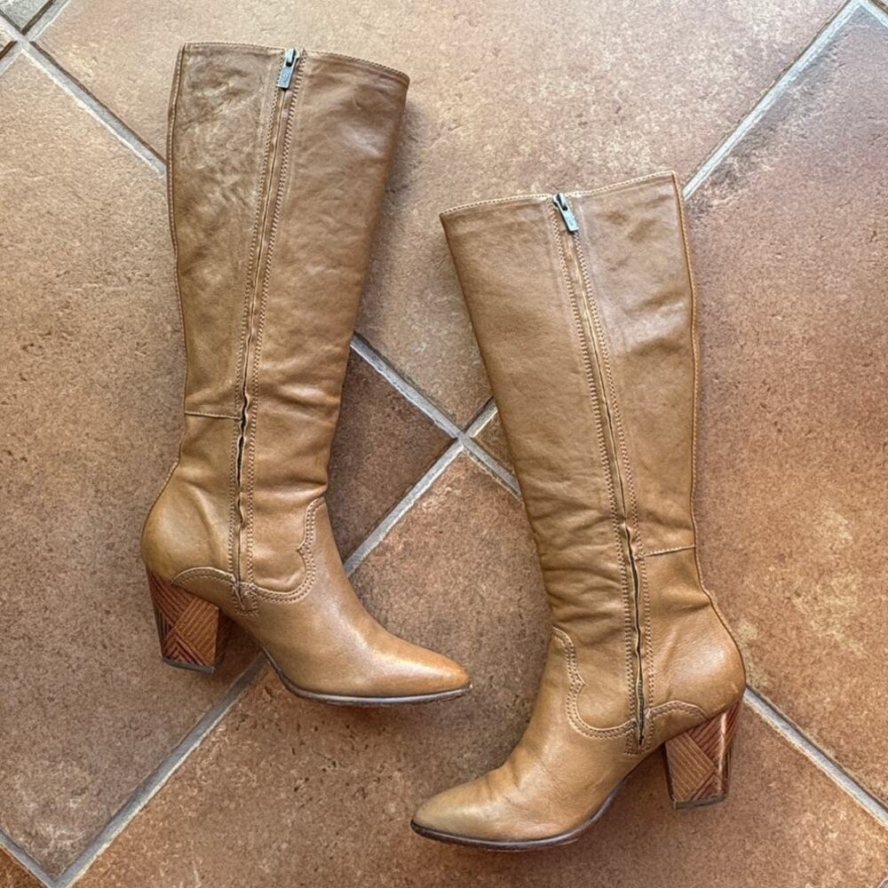 Frye Reed Inside Zip Tall Western Inspired Retro Knee Boots "Patchwork" Heels 7 - Picture 12 of 16